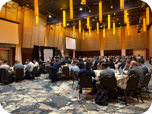 Meeting room with speaker on stage