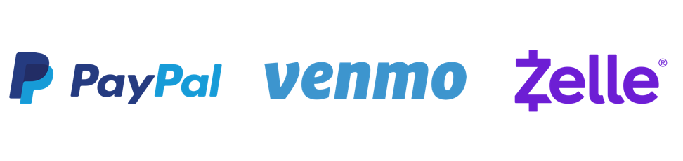 Zelle, Venmo, and Paypal logos in a row